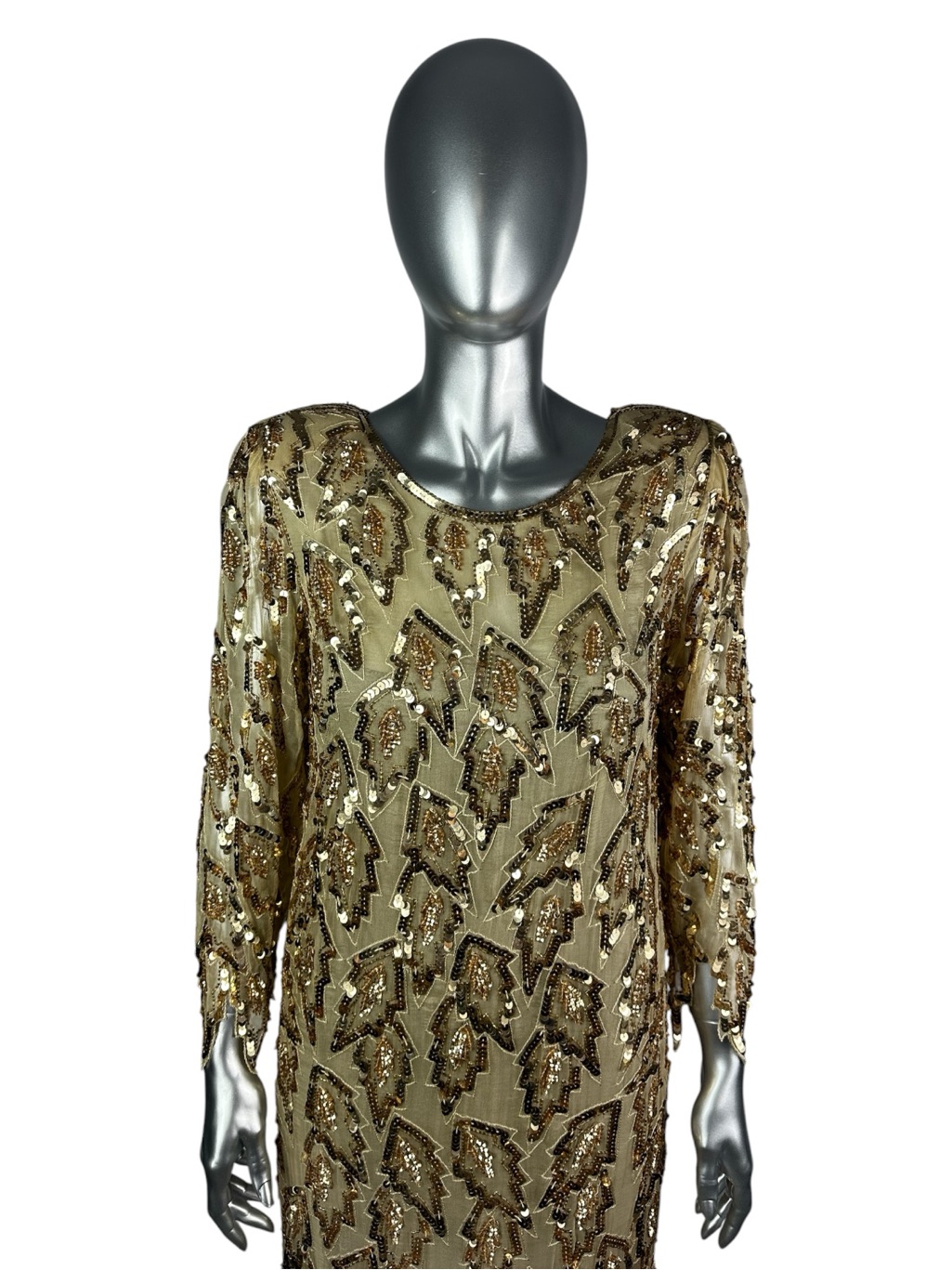Gold Sequin 100% Silk Dress, Sz Xs, Vintage 1980’s